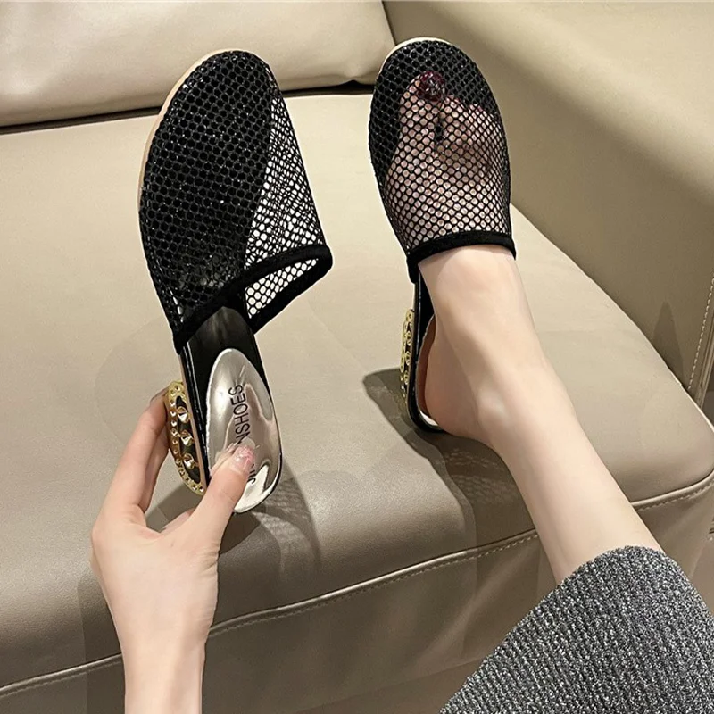 شباشب نسائية كاجوال بكعب متوسط أحذية عصرية شبكية مريحة صنادل نسائية لصيف 2025 جديد Zapatillas De Mujer #2