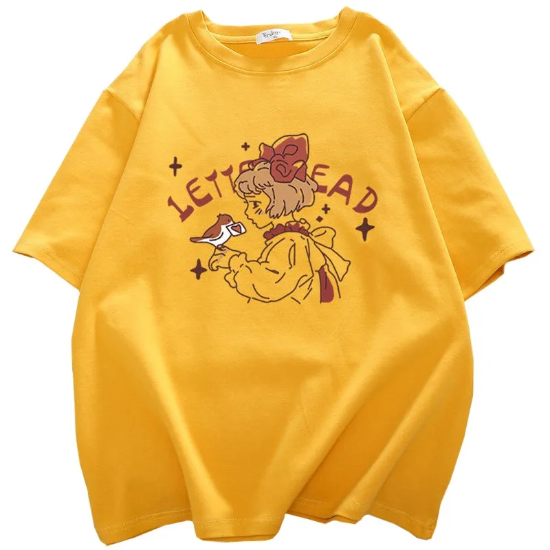 

New Summer Sunshine Vitality Fashion Girly T Shirt Harajuku Girl Receiving Letters Tees Yellow Plus Size Cotton Tops Female