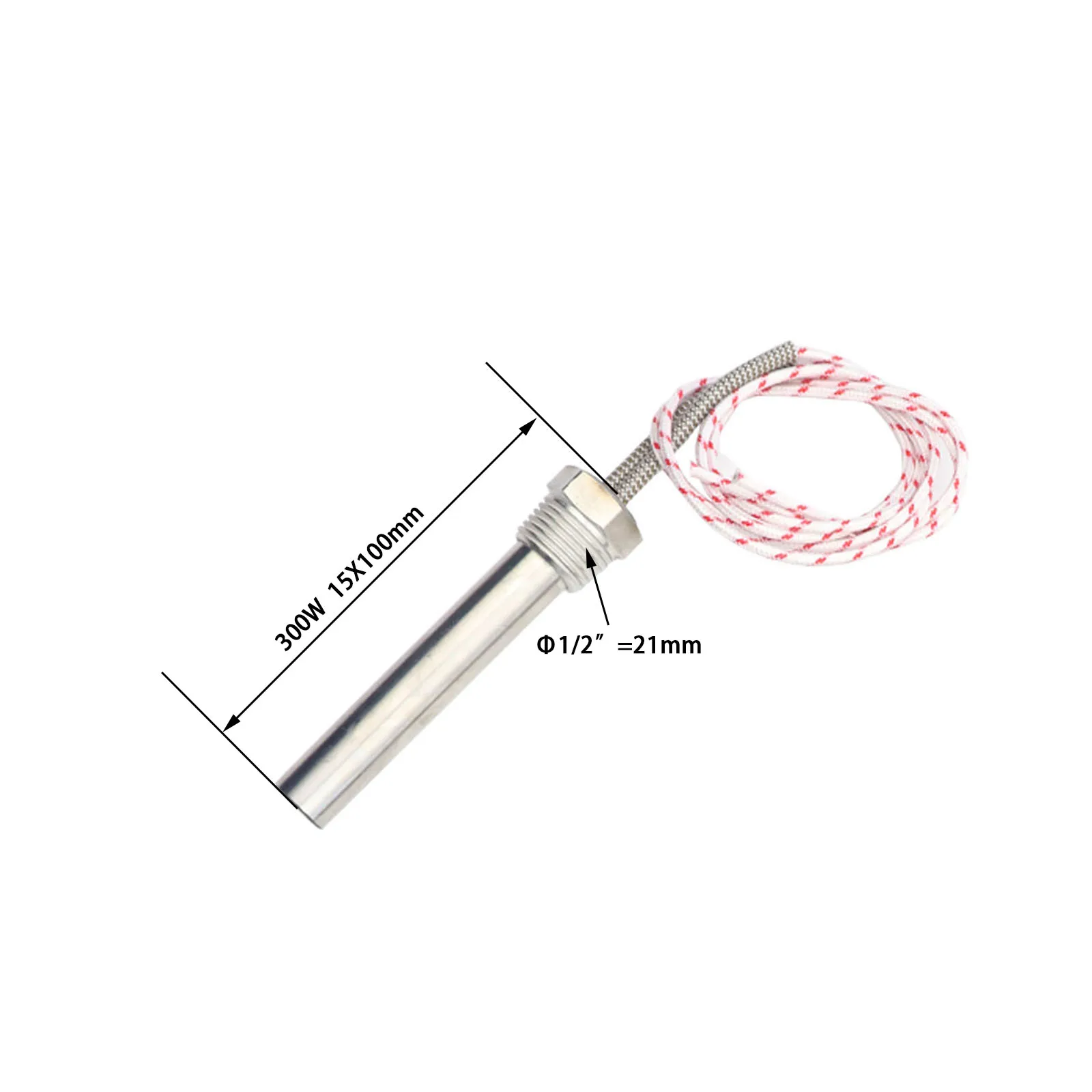 300w 카트리지 히터 220v 침수 가열 요소, 1/2 인치 (21mm) 스레드 관형 온수기 요소