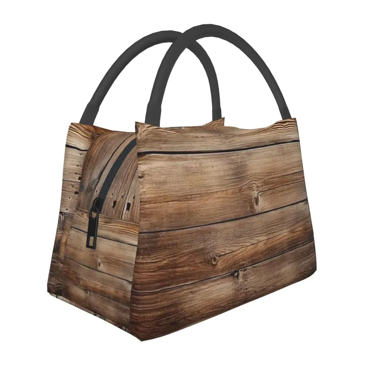 Rustic Wood Grain Insulated Lunch Bag Portable Thermal Cooler Tote for School Office Food Storage Containers