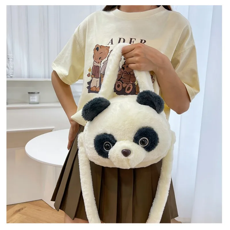 New Plush Doll Handbag Cute 3D Panda Large Shoulder Crossbody Bag Autumn Winter Plush Messenger Bag For Women Girls Travel Totes