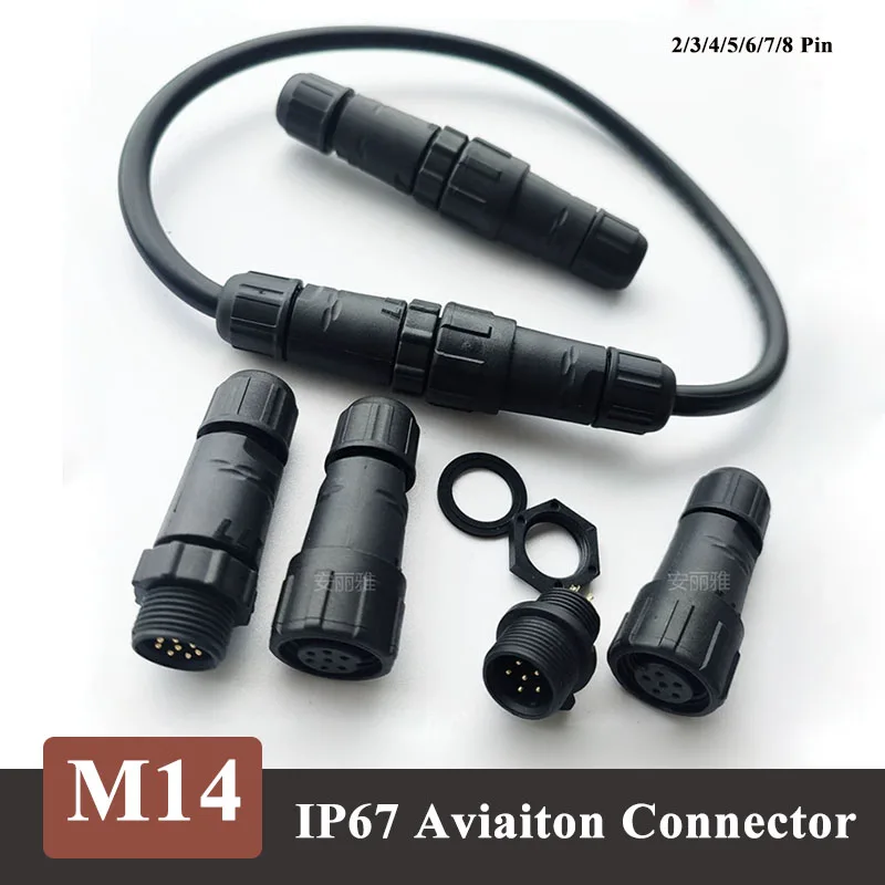 Waterproof M14 Aviation Plug Socket IP67 4-7mm 2 3 4 5 6 7 8 Pin Outdoor LED Cable Connector Welding Male Female Panel Connector