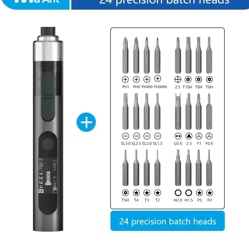 MaAnt L5Pro Electric Screwdriver Kit with 24PCS Precision Batch Heads Five Gears Adjustable Type-C Charging Screwdriver Tool