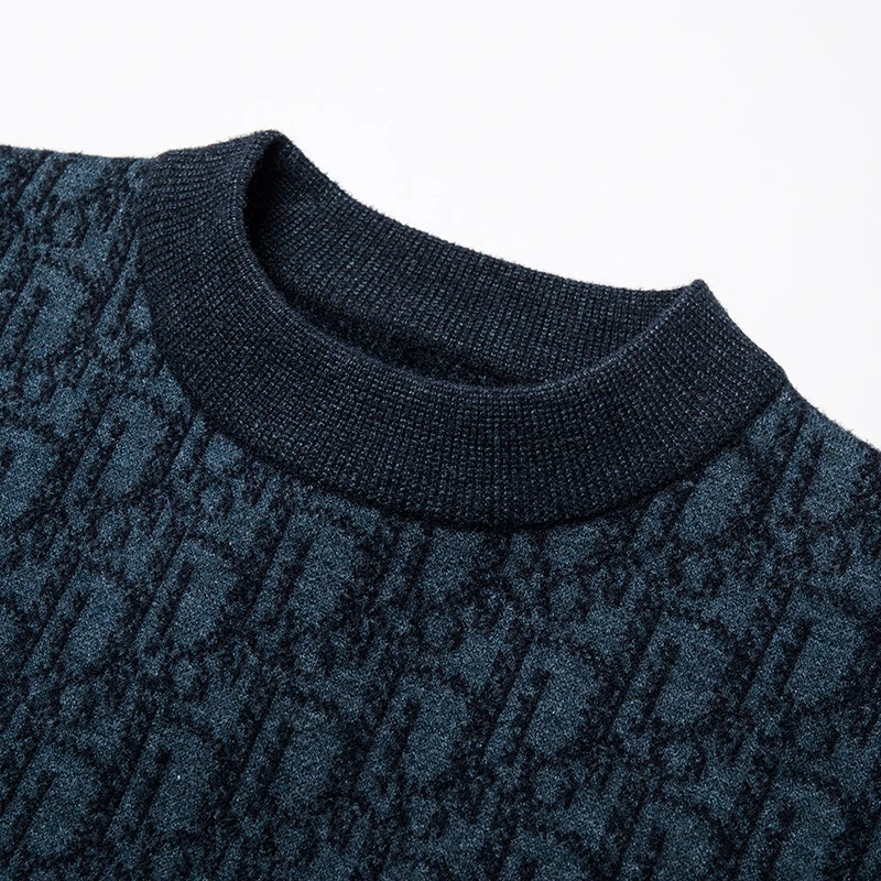 High Quality Men\'s O-Neck Sweater Printed Pullover Long Sleeved Top 2023 New British Autumn/Winter Thickened Base Men Clothing