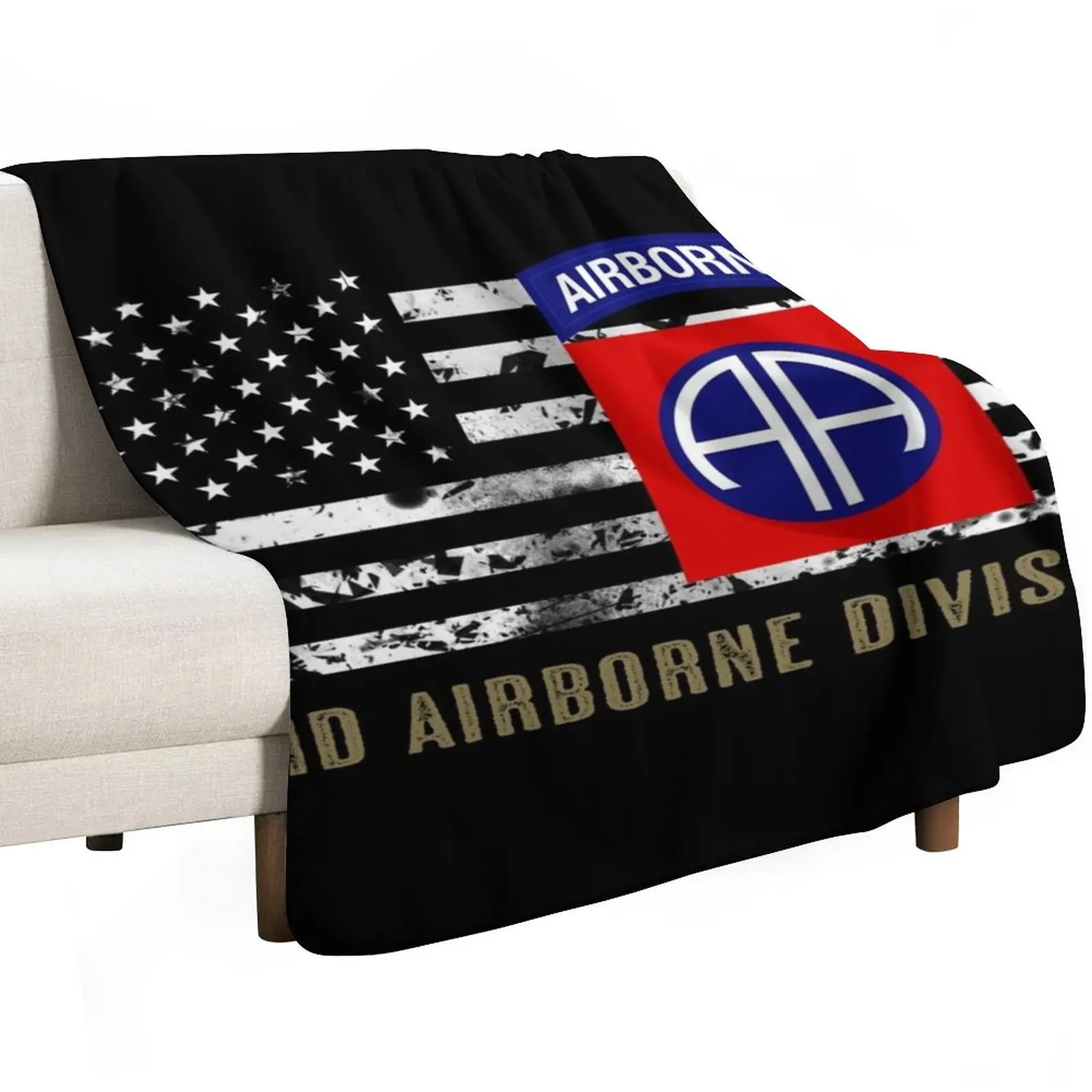 82nd Airborne Division (Distressed Flag) Throw Blanket Fade Resistant Durable Throw Blanket