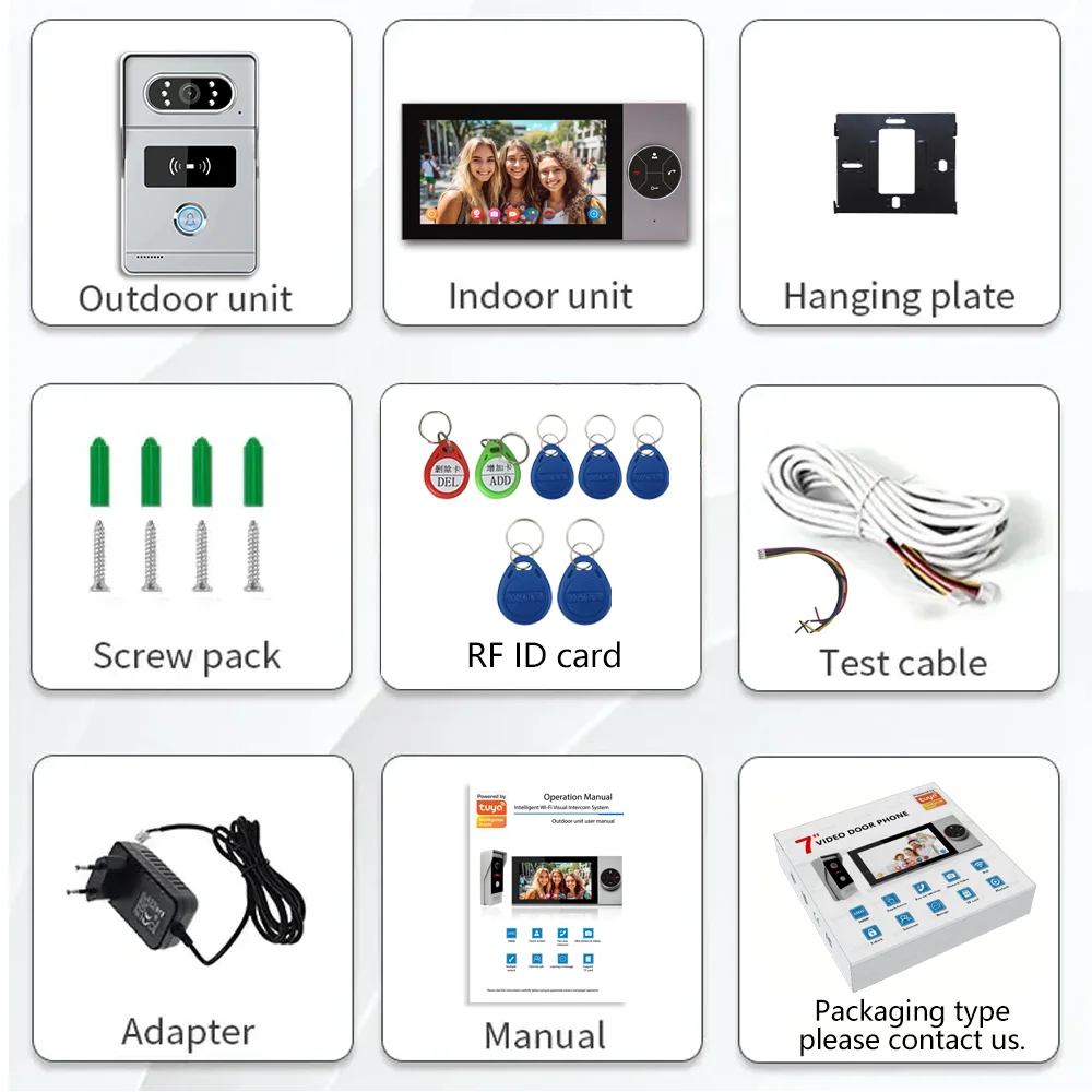 Sistema de timbre intercomunicador Visual Tuya, Control de acceso para el hogar, pantalla inteligente HD de 1080P, juego de monitoreo de Cable para Villa