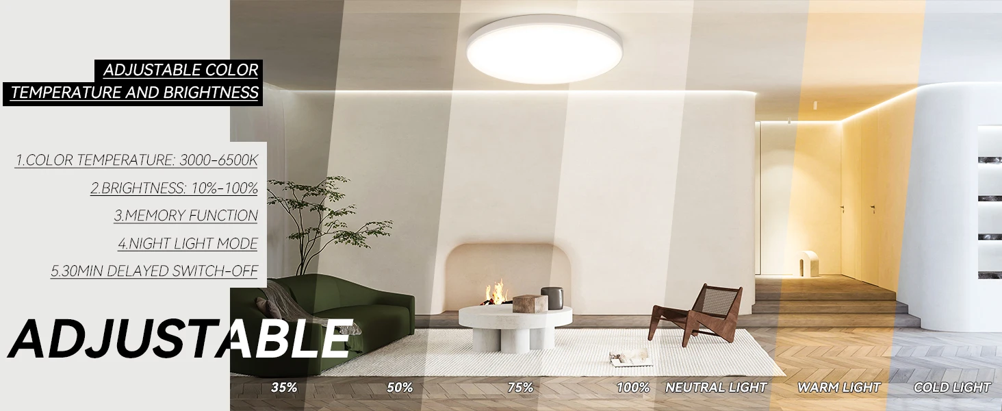 220V LED-Deckenleuchten mit 3 Farbwechsel-Optionen, Schlafzimmerlampe, LED-Innenbeleuchtung für Zuhause, Badezimmer, staubdichte LED-Deckenlampe – Detail 34