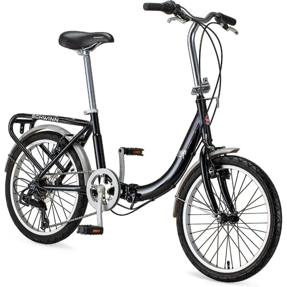 Loop Adult Folding Bike, Men and Women, 20-inch Wheels, 7-Speed Drivetrain, Rear Cargo Rack, Carrying Bag Included for Storage