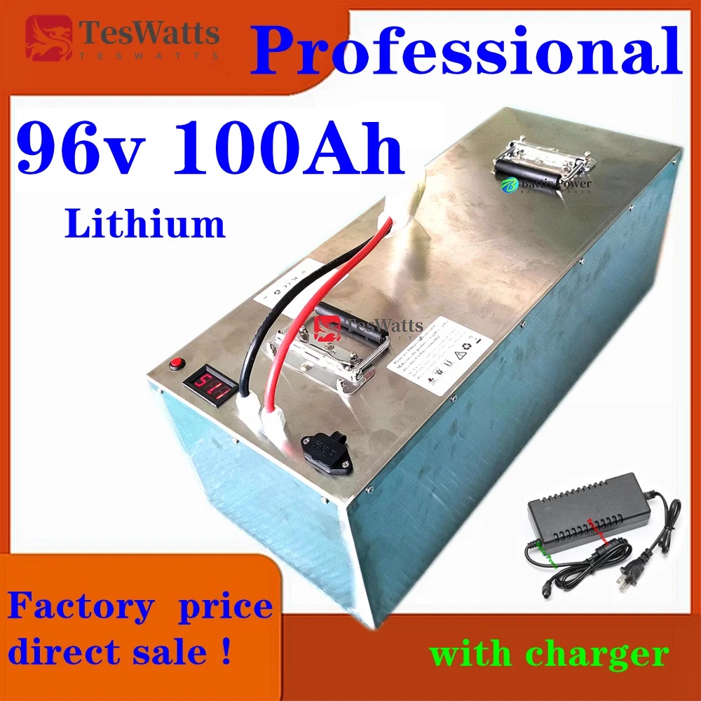 

waterproof 96v 100Ah lithium ion Rechargeable battery li ion for Excavatorvehicle RV AGV Forklift boat inverter + 10A Charger