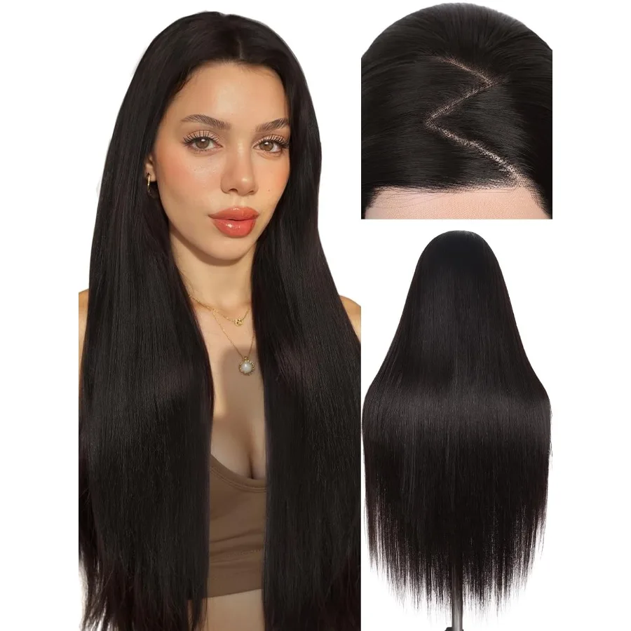 13x4 Темно-коричневый парик спереди, длина 30 дюймов, прямой синтетический парик спереди, предварительно выщипанный для ежедневного использования, для начинающих, Natu
