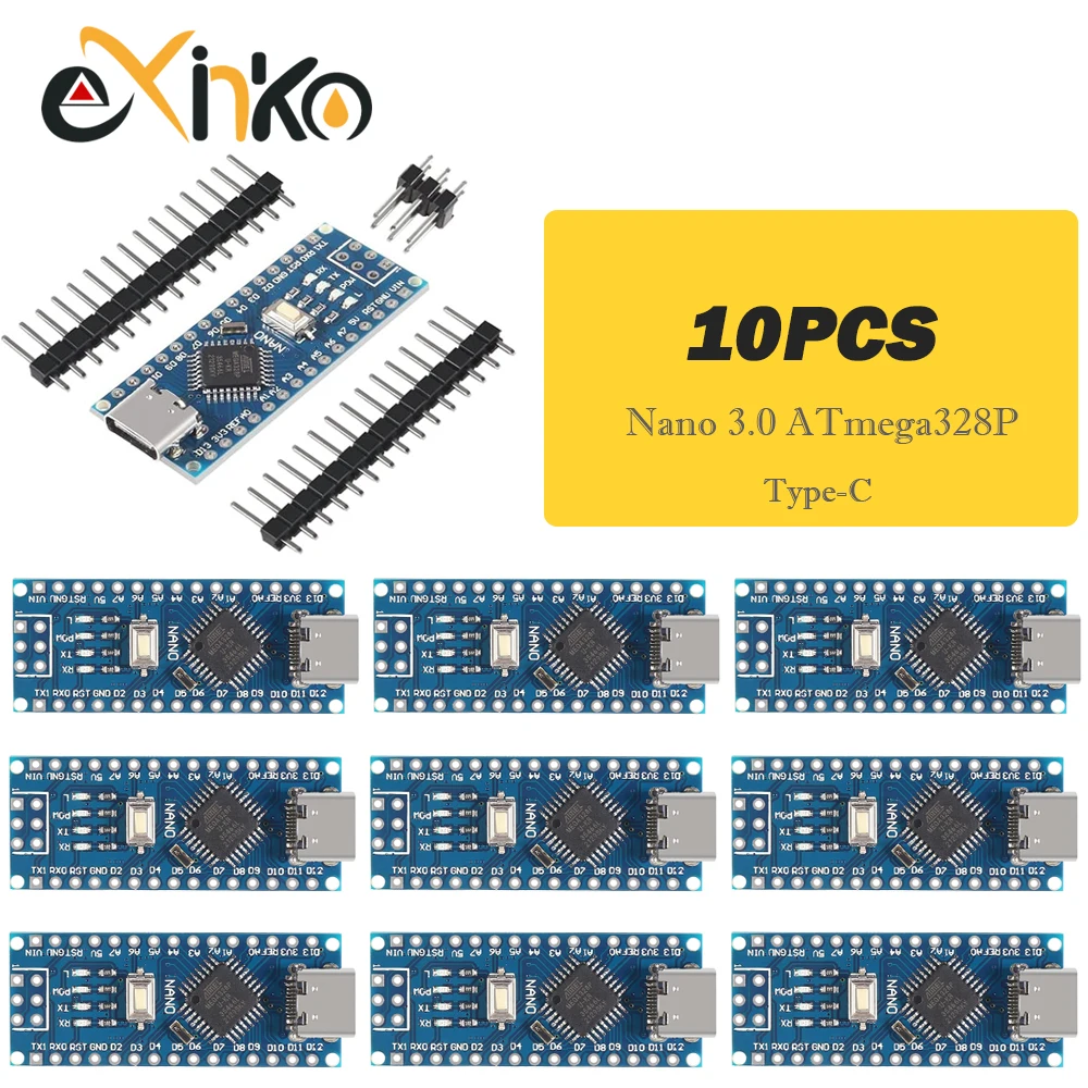 1–10 Stück Nano 3.0 mit dem Bootloader-kompatiblen Controller CH340 USB-Treiber Mini / Typ-C / Micro 16 MHz ATMEGA328P für Arduino