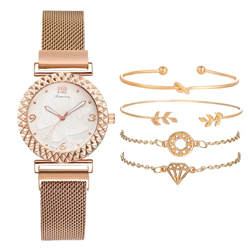 5pcs Luxury Bracelet Watch Set Women Elegant Magnet Diamond Ladies Quartz Wrist Watch Dress Pink Clock Reloj Mujer image 6