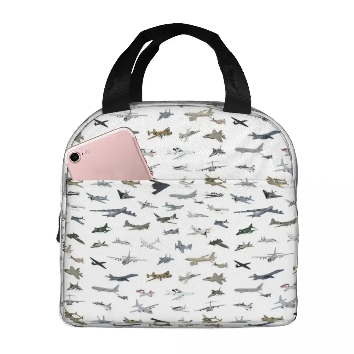 

American Airplanes Lunch Bags Bento Box Tote Leakproof Picnic Cooler Thermal Bag for Woman Children Travel
