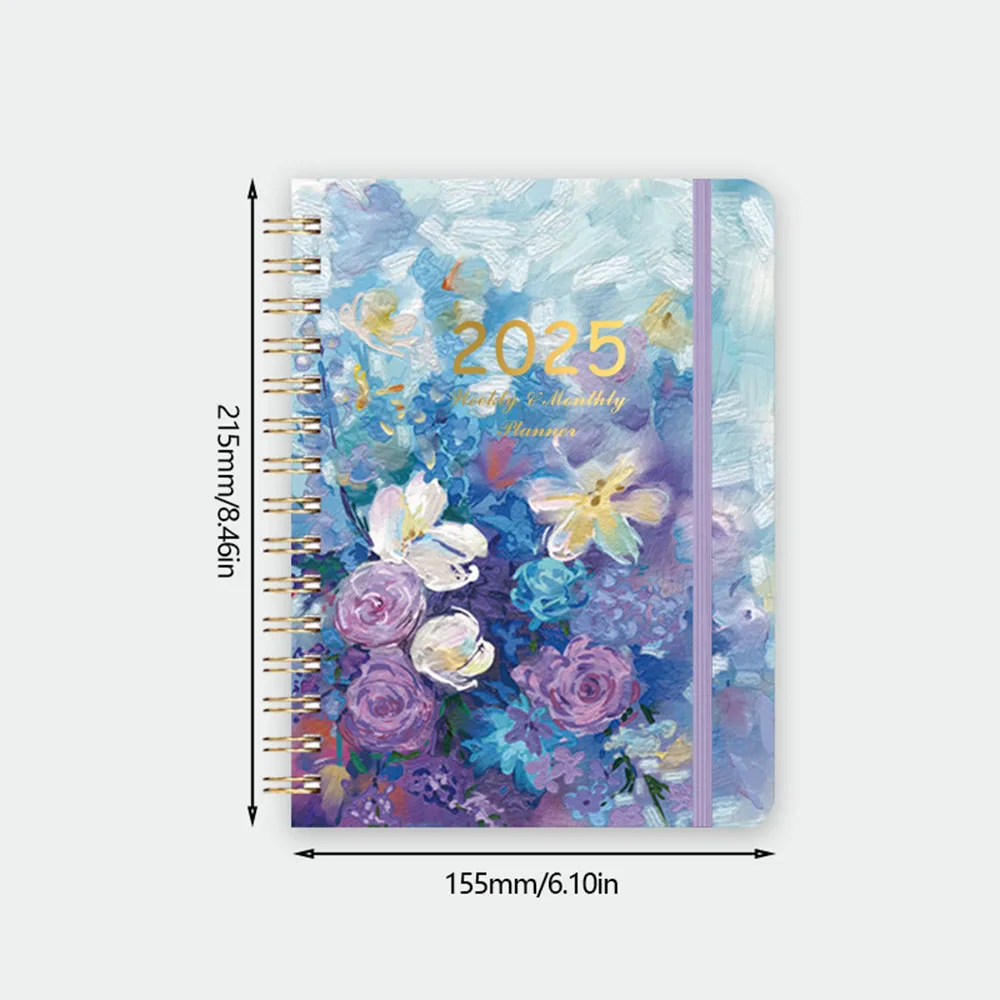 2025 Floral Leaves Pattern English Plan Book Cardboard Cover Calendar 52-week Schedule Student Class A5 Coil Notebook Planner