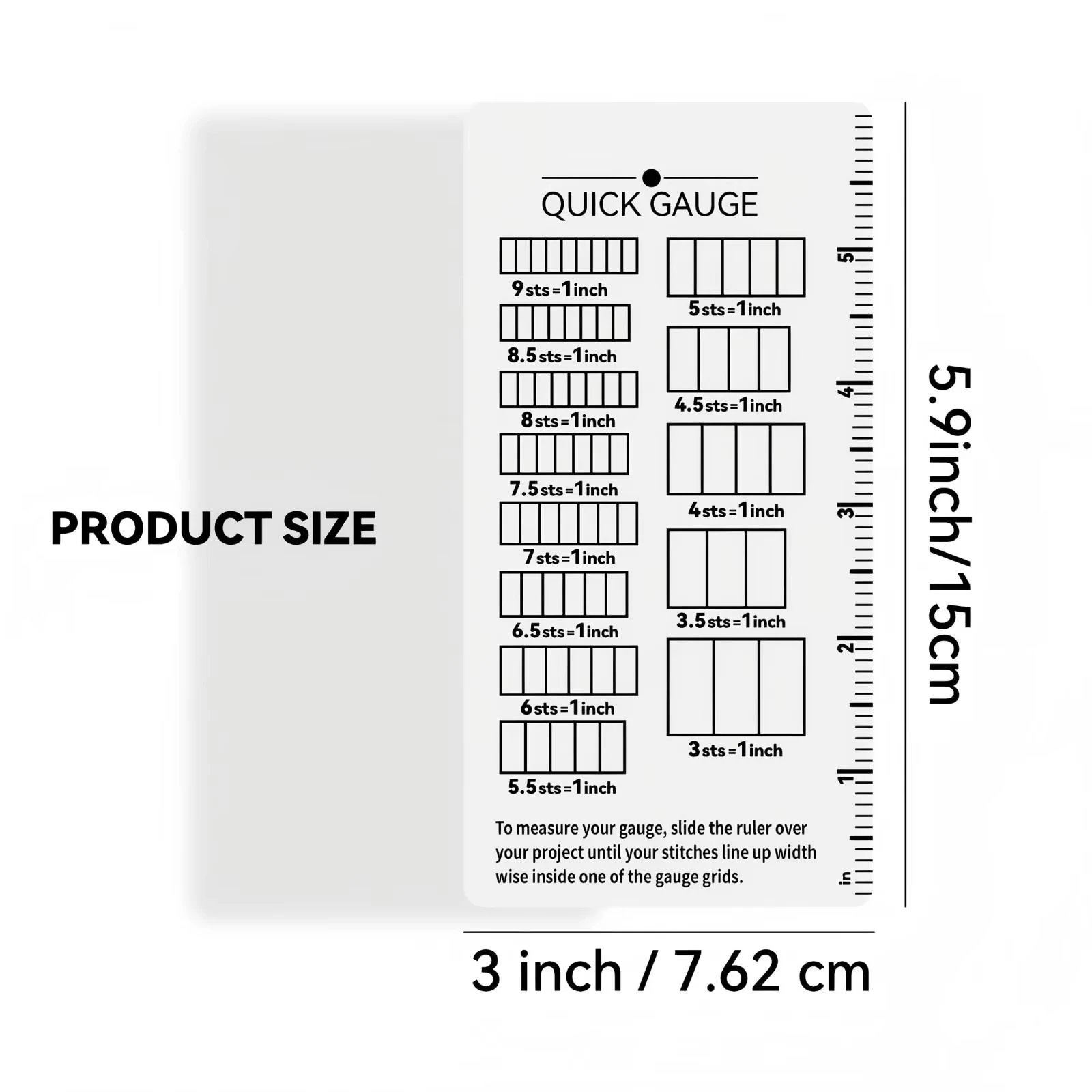1pc Acrylic Gauge Ruler for Knitting Crochet Lovers Dual Scale Metric Imperial Ruler Professional Needle Measurement Tool