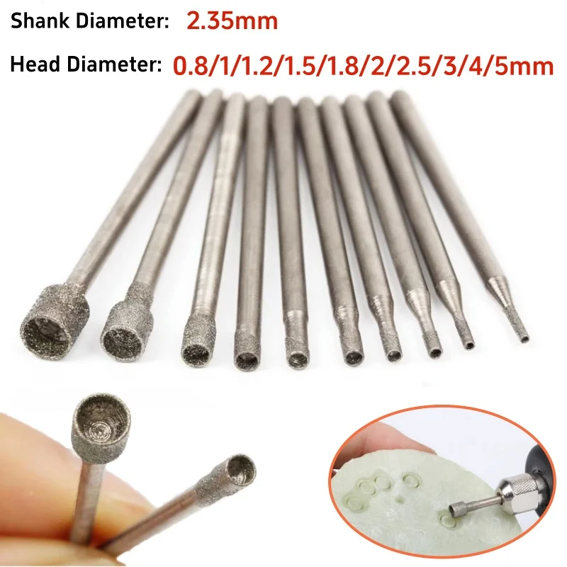 2.35mm Shank Diamond Drill Bit Concave Burr Needle Polishing Abrasive for Stone Jade Carving Grinding Hollow Head Rotary Tools