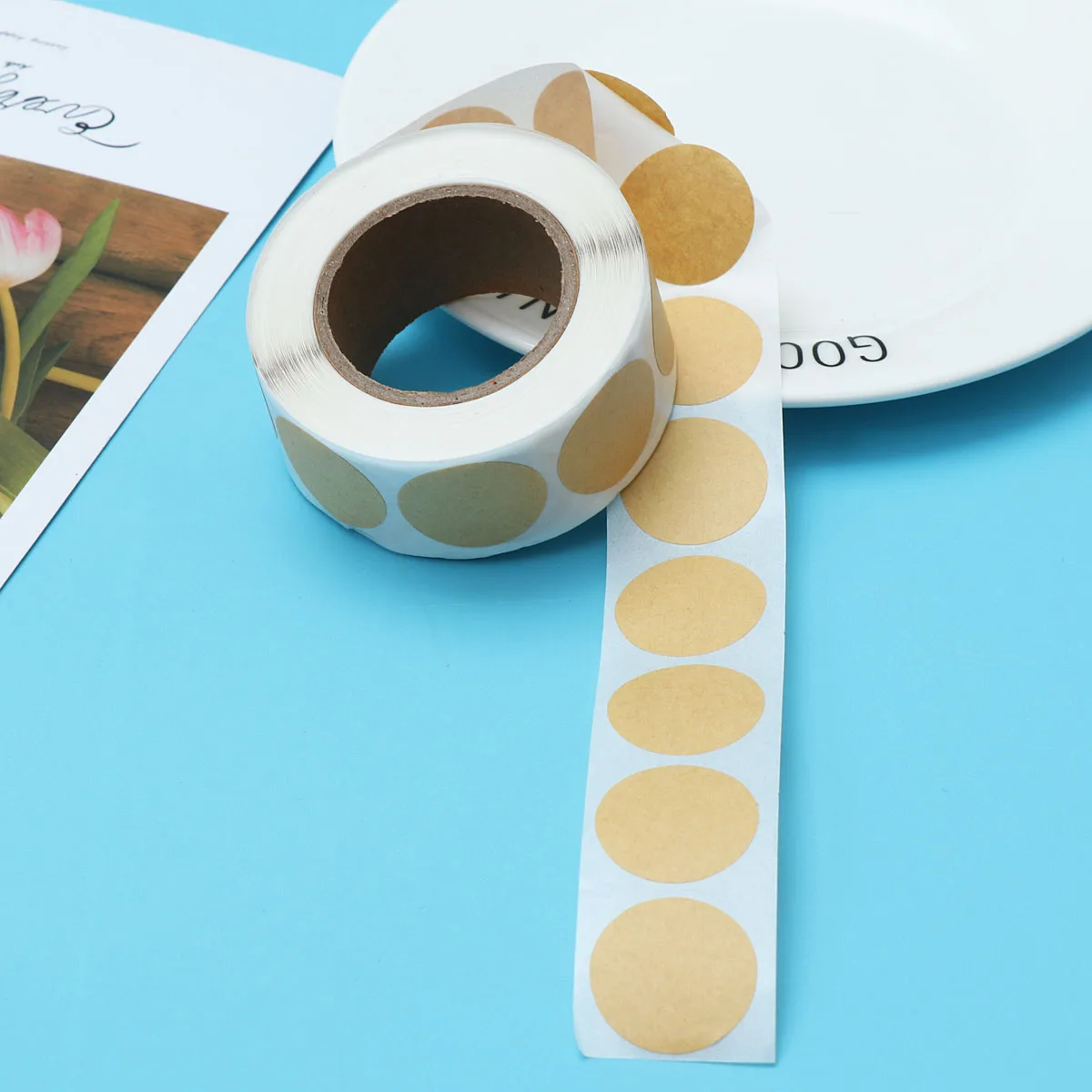 500 pcs Kraft Paper Round Labels Writable Adhesive Stickers For Packaging Sealing Wine Bottle Bath Soap Box Decoration