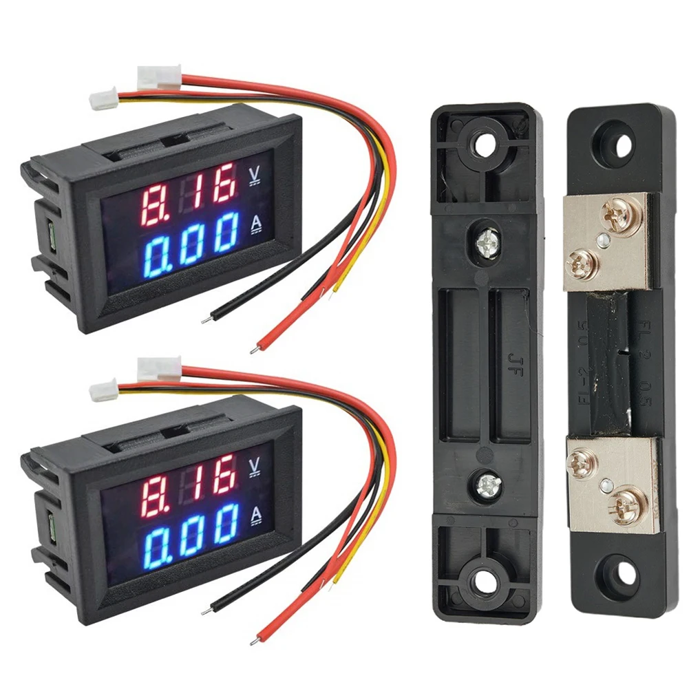 LED Digital Volt Amp Meter 2pcs Set DC 4 5 100V 50A with Shunt for Home Battery and Model Railroad Applications