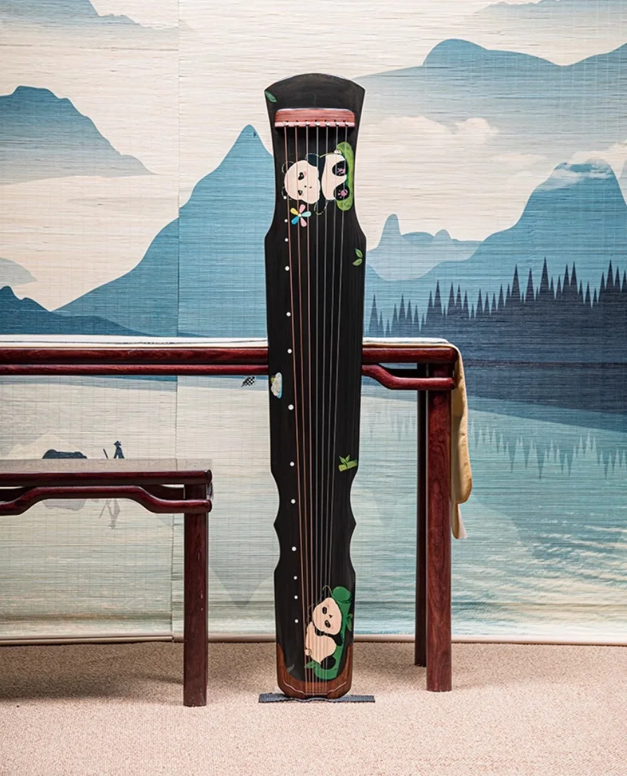 Guqin Cedar material Hand drawn panda pattern Fuxi style Chinese string instruments