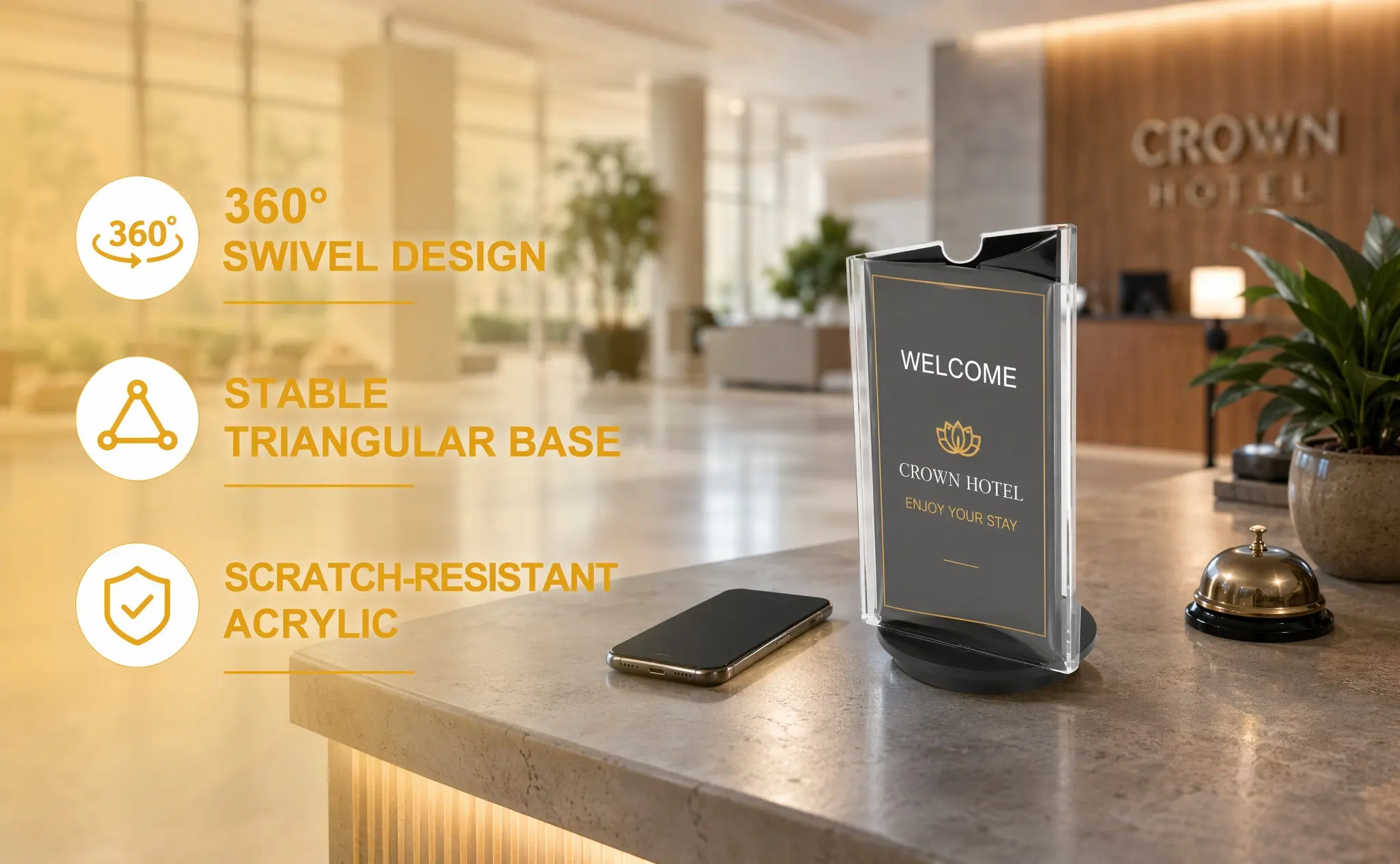 Acrylic Sign Holder Rotatable Menu Display Stand for Restaurant Wedding Banquet Tabletop Paper Note Holder Menu Display Stand