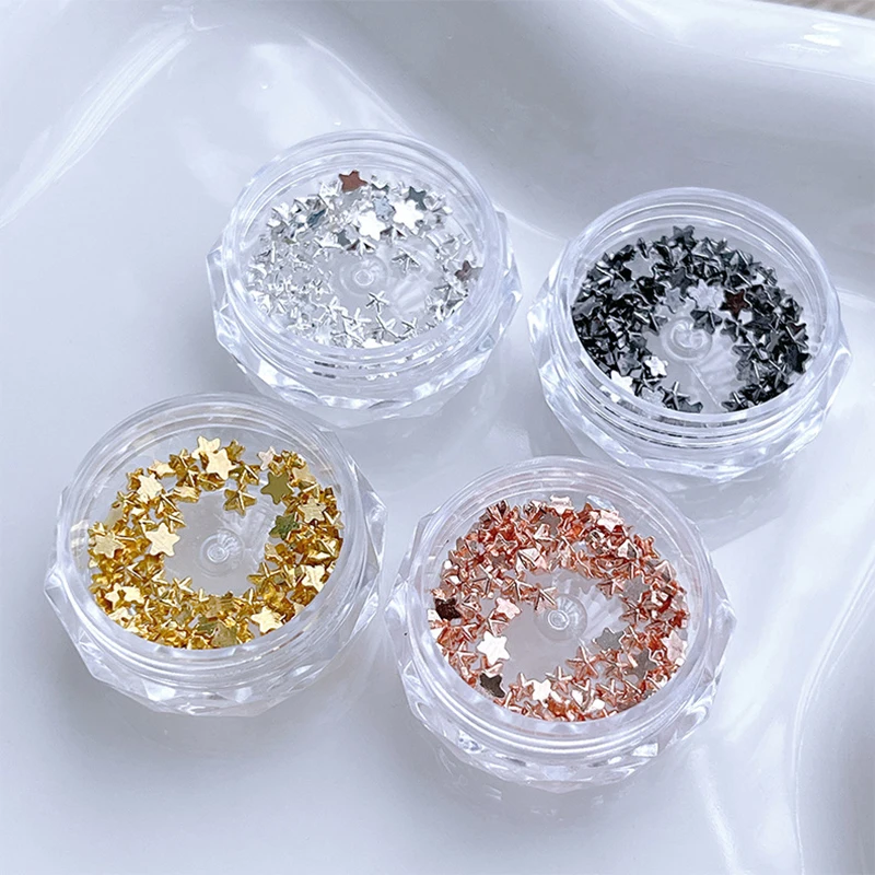 1Box 3D Gold Silver Nail Art Pentagram Jewelry Metallic Studs Nail Charms Alloy Flatback Stars Nail Decoration Manicure Tool