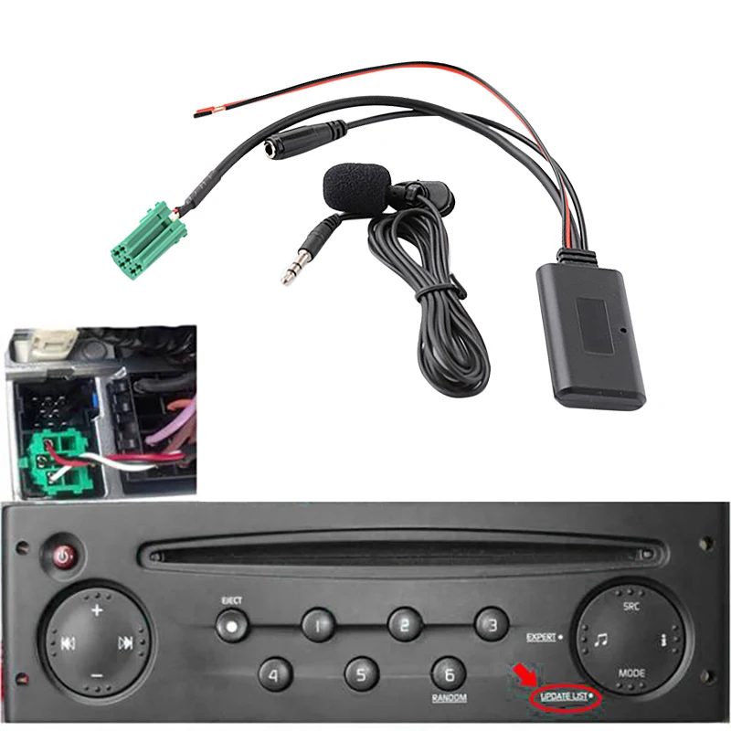 

Bluetooth 5.0 Car 6Pin Mini ISO AUX IN 3.5MM Audio Jack Removable Microphone For Renault Updatelist Tunerlist CD Models