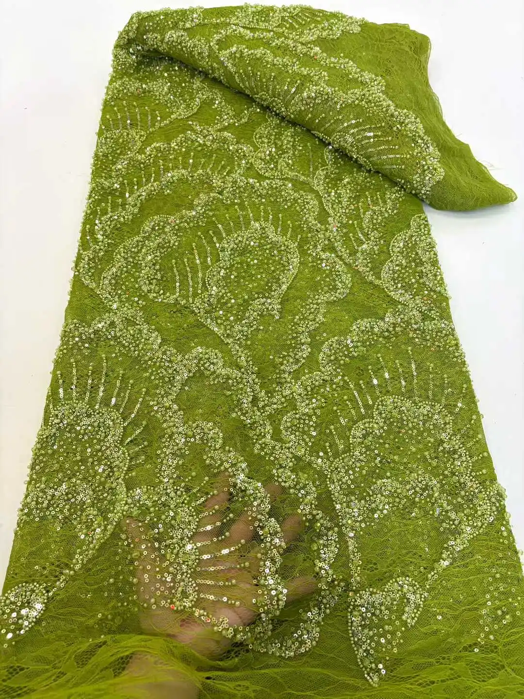 Kain Renda Afrika 5 Yard Kain Renda Nigeria Bersulam 2025 Kualitas Tinggi Renda Tulle Chantilly untuk Menjahit Gaun AH1691