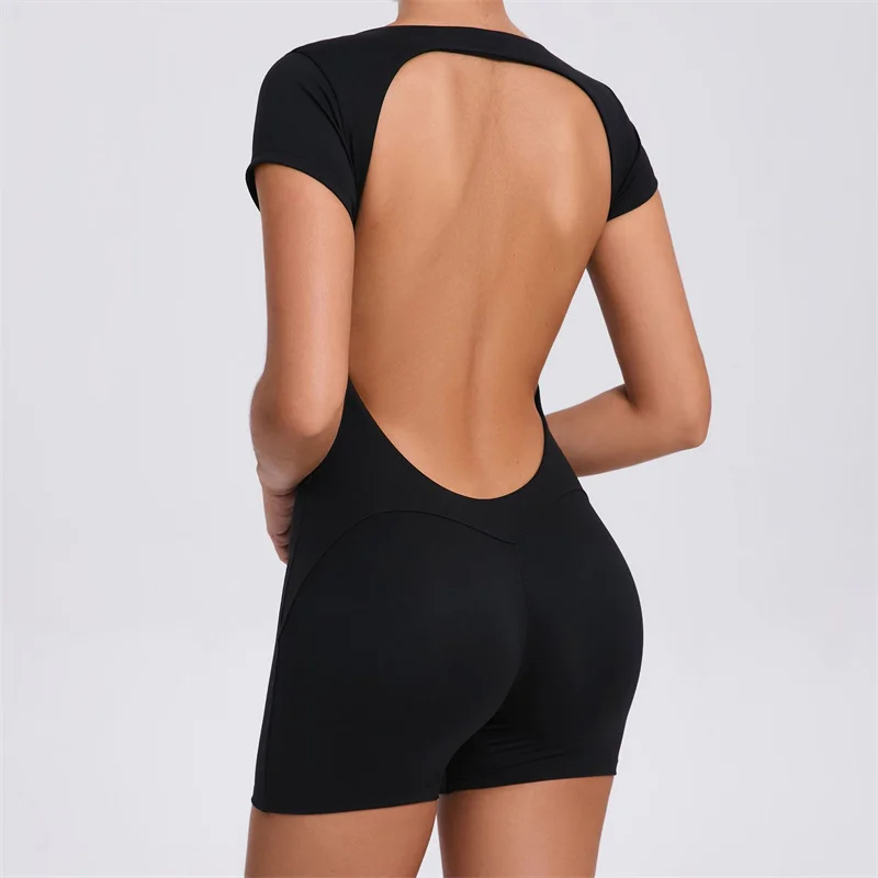 

Backless Jumpsuit Women Sports Outfit for Woman Sportswear Gym Dance Fitness Yoga Clothes Short Sleeve Hip Lift Tight Jumpsuits