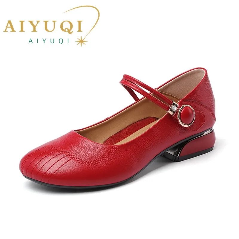 

AIYUQI Women's Mary Jane Shoes Genuine Leather 2024 New Red Spring Shoes Women Large Size 41 42 43 Ladies Shoes