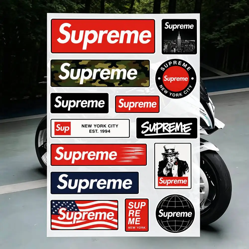 LOGO A-s-U-pre-me Aesthetic Silver Vinyl Motorcycle Sticker Waterproof DlY Helemt Front Windshield Fuel Tank Scooter Vinyl Decal