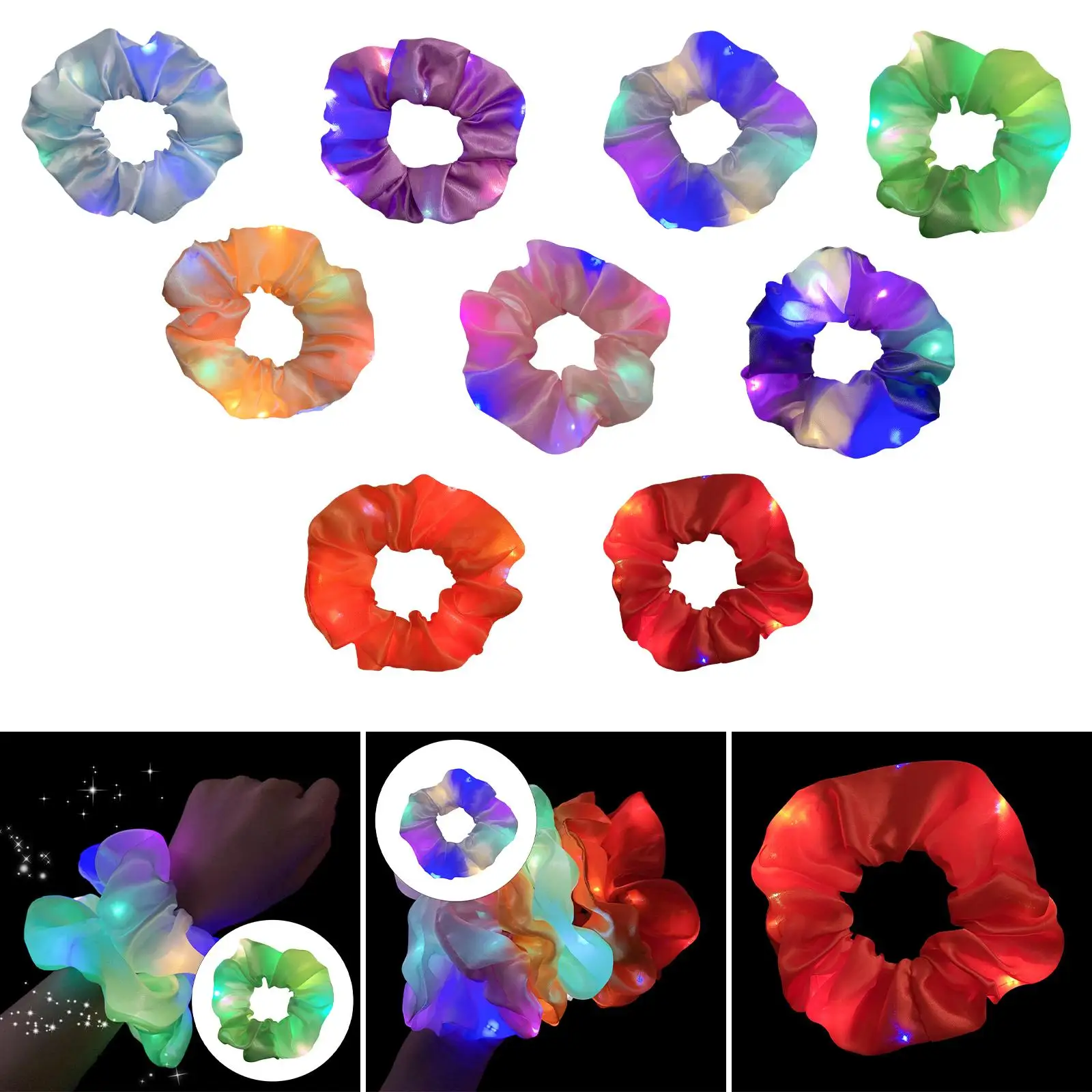 LED Light Hair Scrunchies Silk Hair Tie Headwear Hair Rings Luminous Ponytail