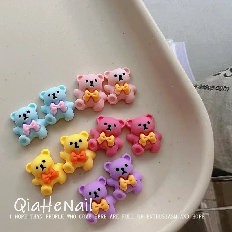 10 Uds. De dijes de uñas de dibujos animados de oso colorido miniso para hacer uñas diy, decoración artística de uñas de resina bonita kawaii