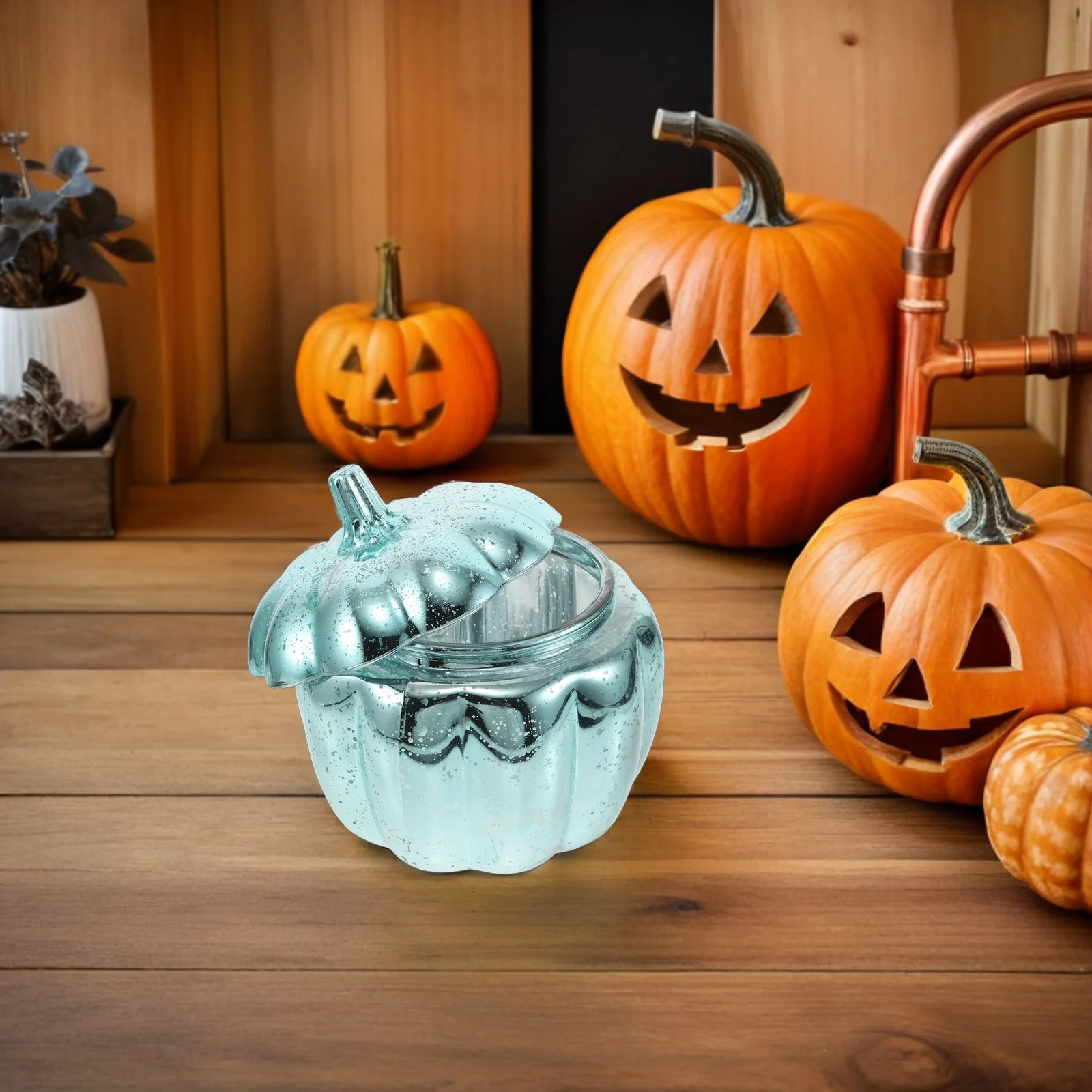 

Glass Pumpkin Jar Lid Decorative Fall Food Storage Container Kitchen Counter Canister Snack Holder Tea Coffee Canister