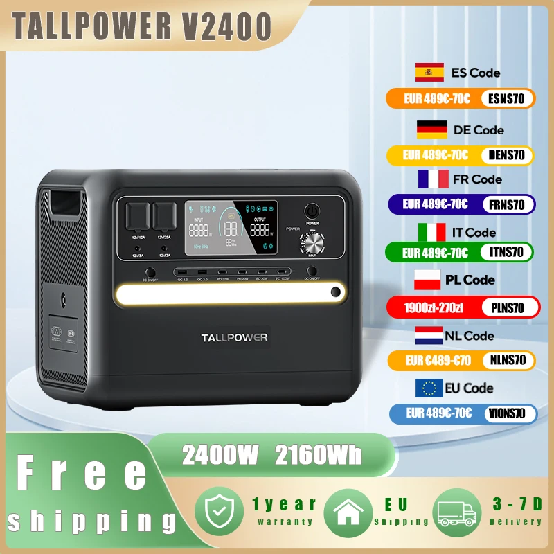 TALLPOWER V2400 Portable Power Station 2400W Solar Generator