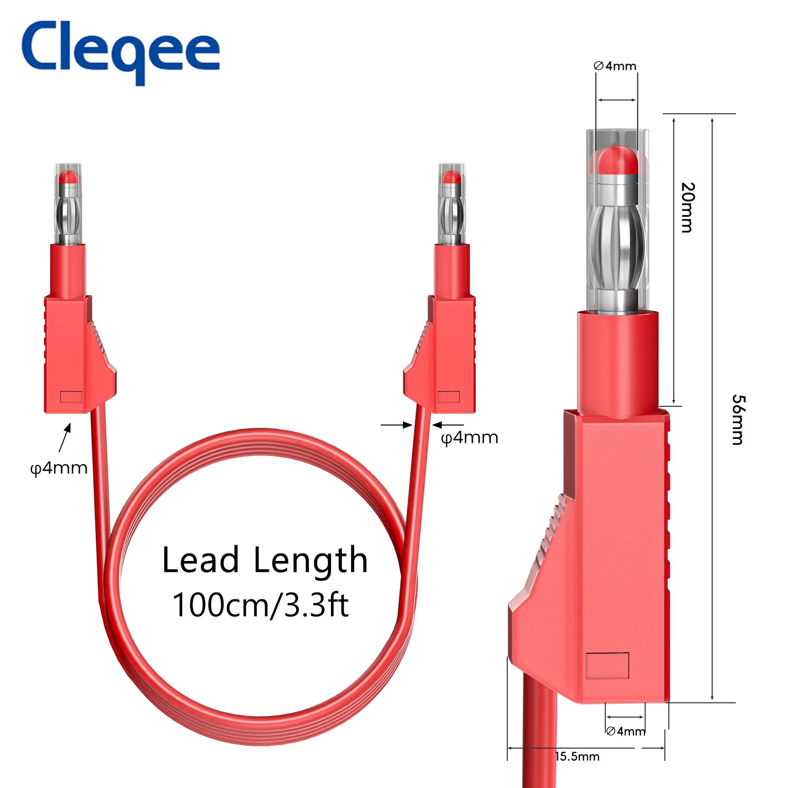 Cleqee-Gels rétractables Plug to Gels, fils de test multimètre, câble souple, ligne électrique, outil de bricolage, 100cm, 5 pièces, 4mm