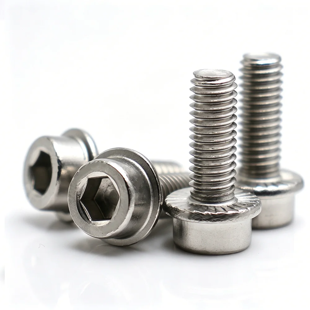 2-20pcs 304 Stainless Steel Hex Socket Cylinder Head Serrated Flange Screws Flange Edge Screws M3 M4 M5 M6 M8 M10 M12