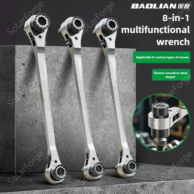 BAOLIAN 8-in-1 Multifunctional Ratchet Wrench with Bi-directional Thickening, Quick and Labor-saving Rust Proof Wrench Easy Use