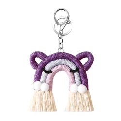 Cute Cat Rainbow Weaving Tassel Keychain Car Keyring Holder Bag Wallet Purse Decorations