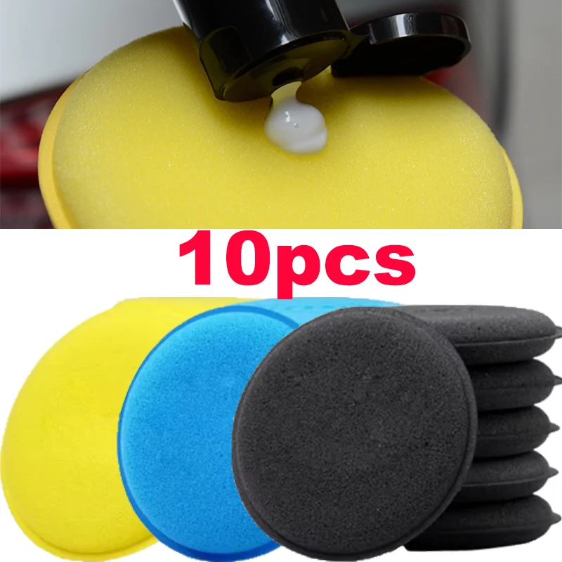 

10Pcs Round Car Waxing Polish Wax Foam Sponge Multifunctional High Density Applicator Pads Cleaning Sponges Auto Cleaning Tool