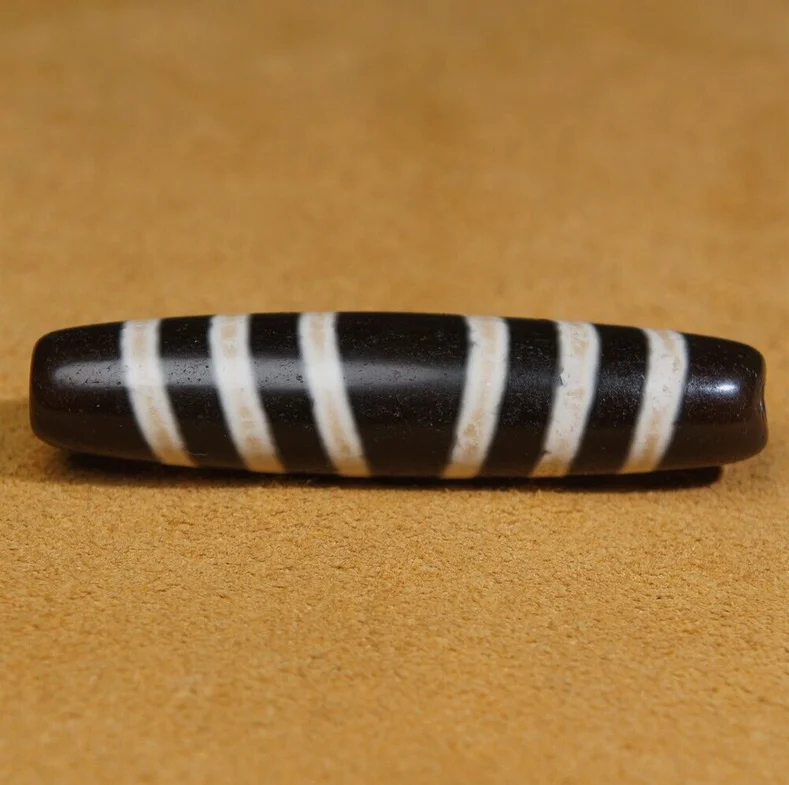 Magic Tibetan DZI Beads Old Agate White 6 Line Totem Amulet Pendant GZI 57×13mm