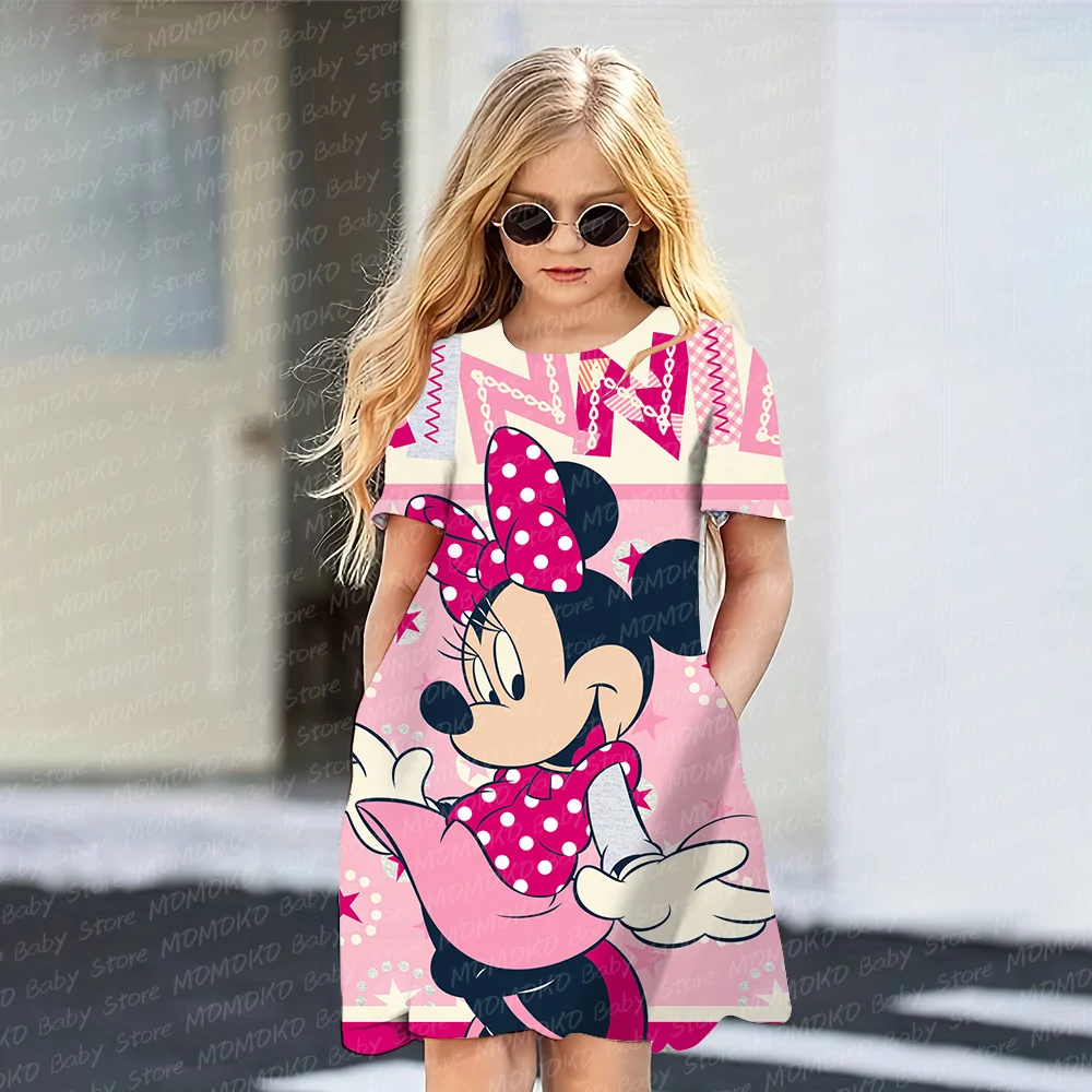 Girls\' Casual Dress Disney Minnie Printed Children\'s Princess Dresses Birthday Costume Party Top Cute Cartoon Girls Clothing