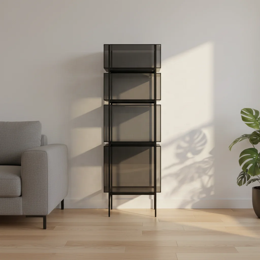 

Современный двухъярусный акриловый шкаф-буфет с металлическим каркасом, простой дымчато-серый витринный шкаф, подходит для гостиной.