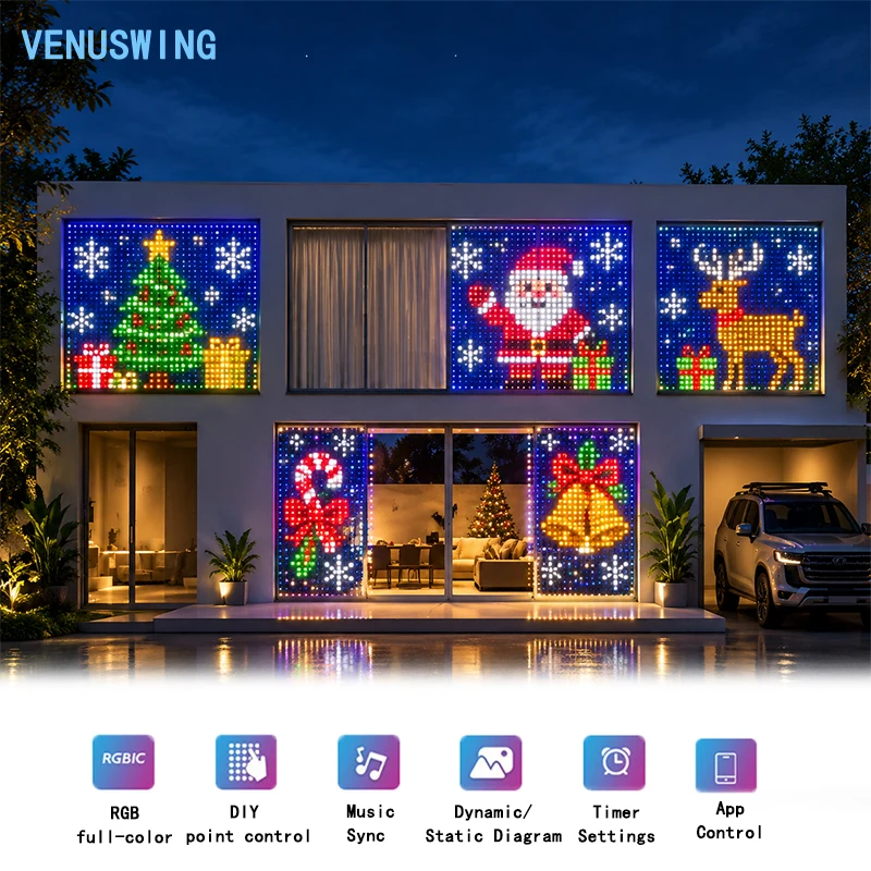 Luci a tenda USB con 400 LED, luci a stringa LED dinamiche a pixel, luci fatate programmabili a ritmo di musica, timer, luminosità regolabile, lampada per tende da finestra, ideale per illuminazione