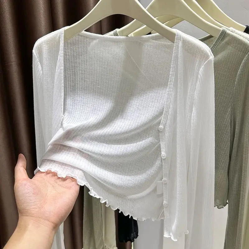 

Женский летний тонкий солнцезащитный кардиган из ледяного шелка с запахом и ушками, женская однотонная верхняя одежда, женские куртки с длинными рукавами