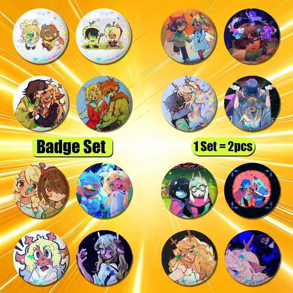 For Deltarune Kris Ralsei Noelle Holiday Badge Pin Insignia 2 Pcs Set Round Button Emblem Laser Film Clothes 32mm Custom