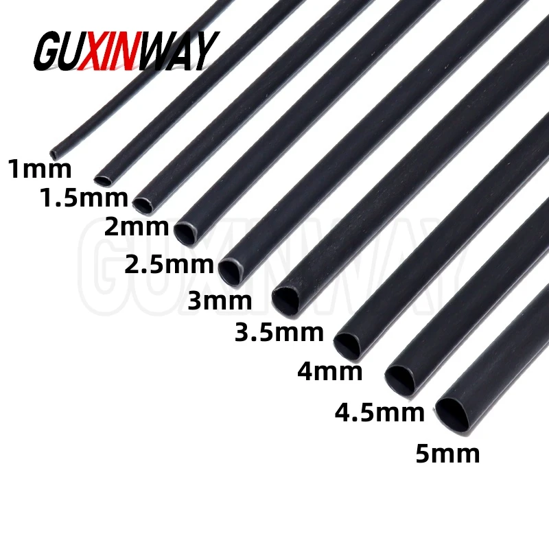 5Meters Heat shrinkable tube 1mm 1.5mm 2mm 2.5mm 3mm 3.5mm 4mm 4.5mm 5mm Black Insulation Sleeve