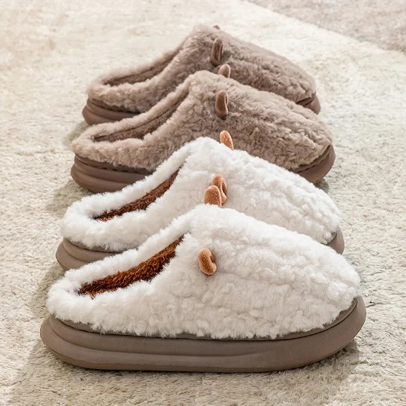 

Winter Ladies Plush Cute Slippers Cartoon Puppy Warm Indoor Cotton Slippers Non-slip Thick Soles Couple Parent-child Slippers