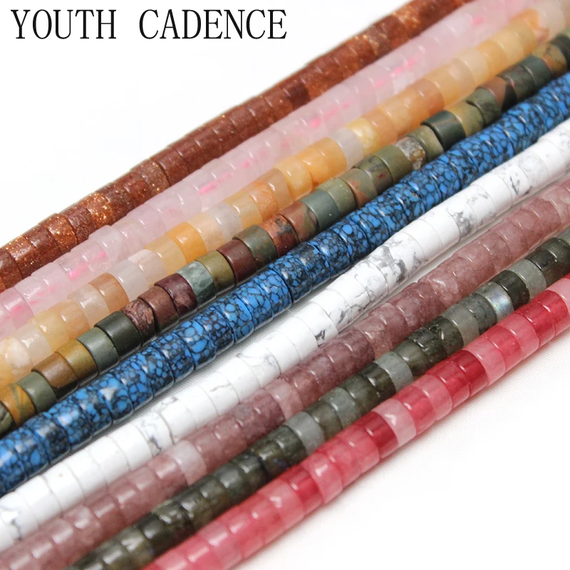 Natural Stone Cylinder Tube Gold Sand Beads Loose Spacer Beads For Jewelry Making Handmade DIY  Bracelet Necklace  Accessories