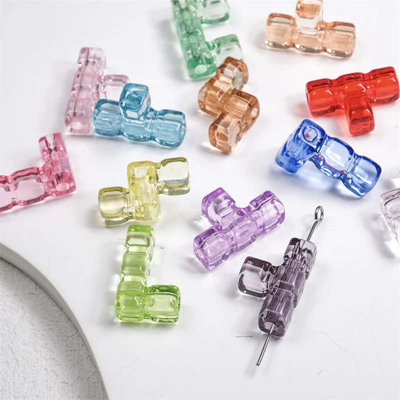 

New arrived 100pcs/lot color print cartoon building block shape acrylic beads with hole diy jewelry garment accessory