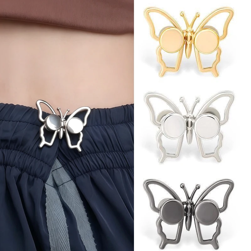 Butterfly Jeans Button Adjustable Clips for No Sewing Pant Skirts Waist Tightener Buckle Snap Button Pant Pin Retractable Button